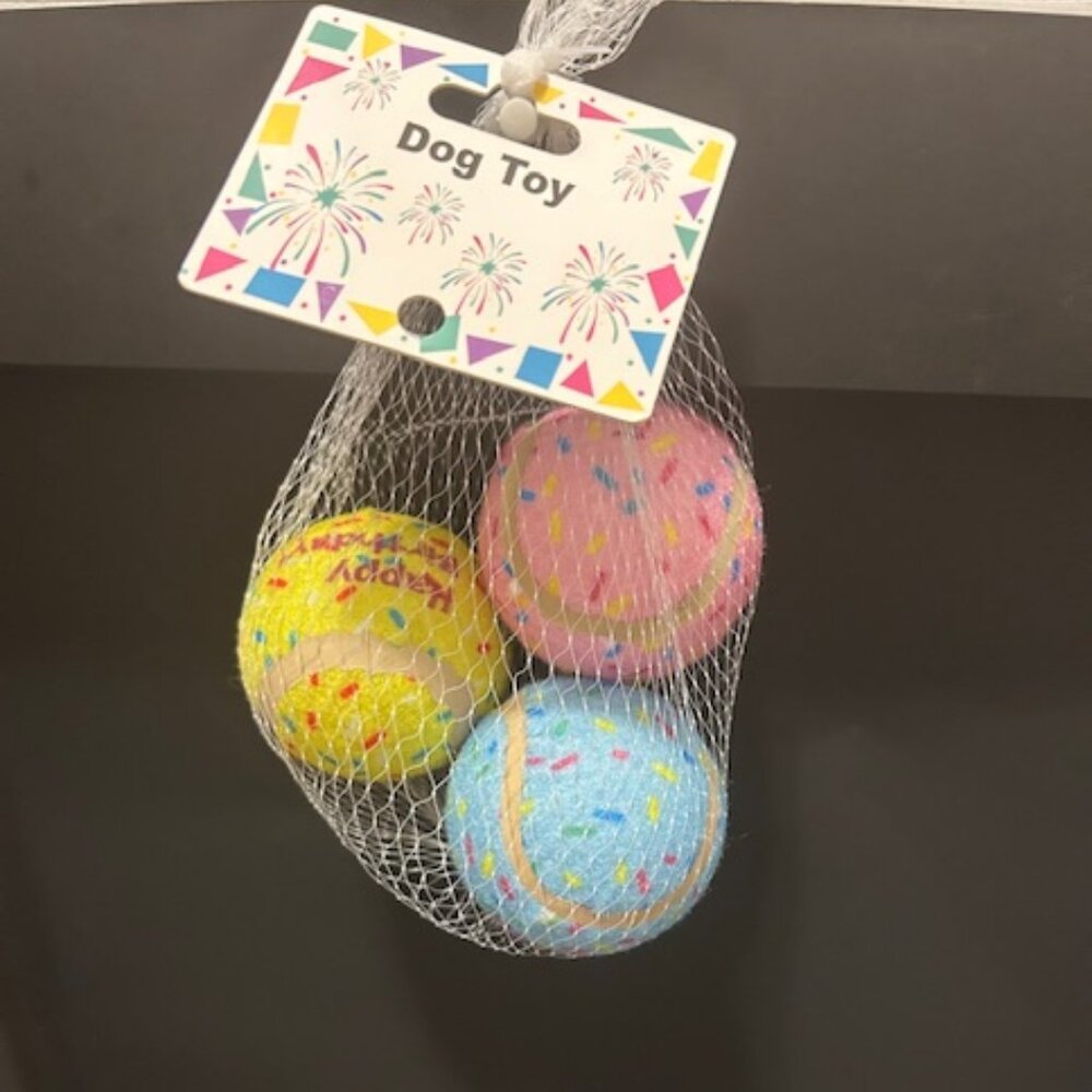 Pet's Birthday Tennis Ball Set 3ct (Yellow, Pink and Blue)